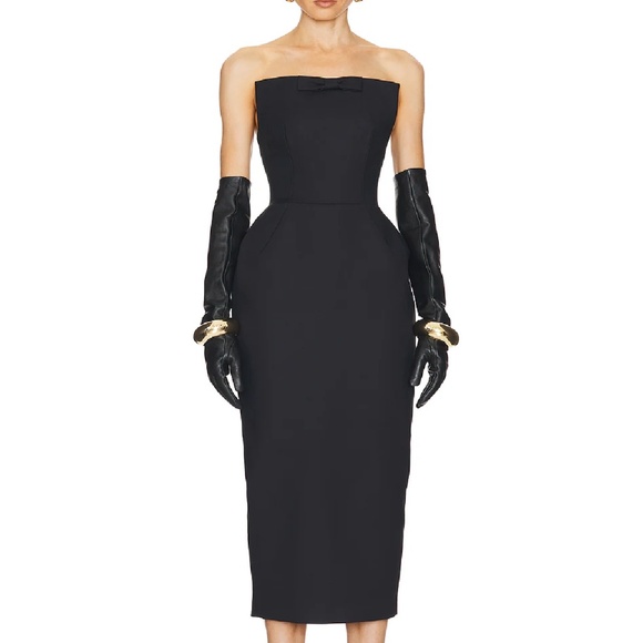 BEST Helsa The S Curve Midi Dress With Bow SzL Large Black Cocktail Holiday - Picture 12 of 14
